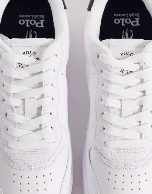 Polo Ralph Lauren masters court leather trainers in white and navy, 3 of 5