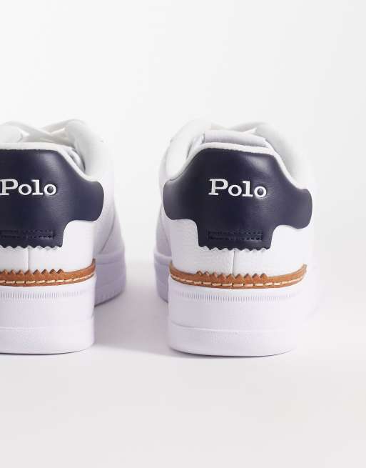 Polo Ralph Lauren masters court leather trainers in white and navy, 4 of 5