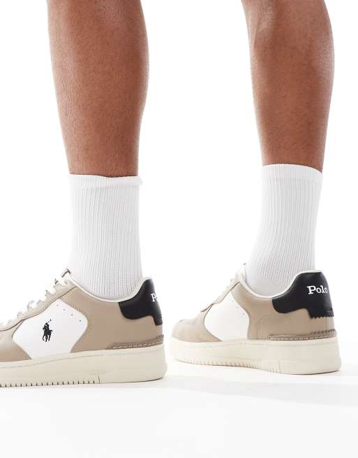 Polo Ralph Lauren Masters Court sneakers in white and dark beige