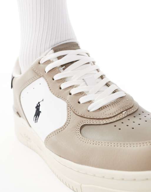 Polo Ralph Lauren Masters Court sneakers in white and dark beige