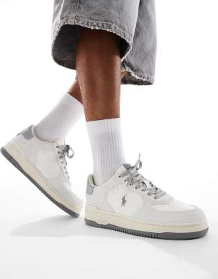 Polo Ralph Lauren Masters Court suede mix trainer in white and grey