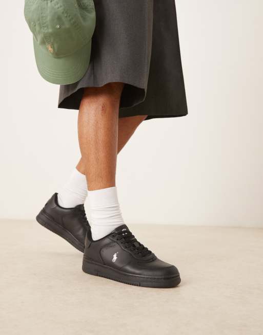 ★ラルフ ローレン★Masters Court★Black Masters Court Burnished Leather Sneaker