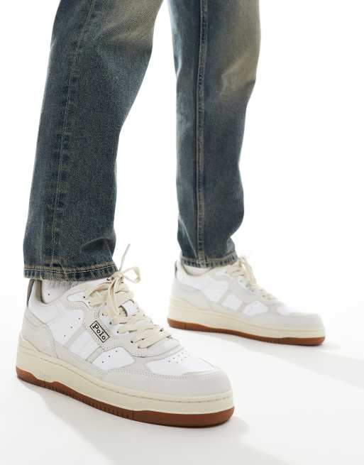 Polo Ralph Lauren - Masters Sport - Baskets en daim mélangé à logo - Beige et marron