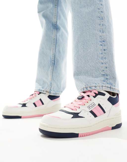 Polo Ralph Lauren – Masters Sport – Biało-różowo-niebieskie buty sportowe z logo