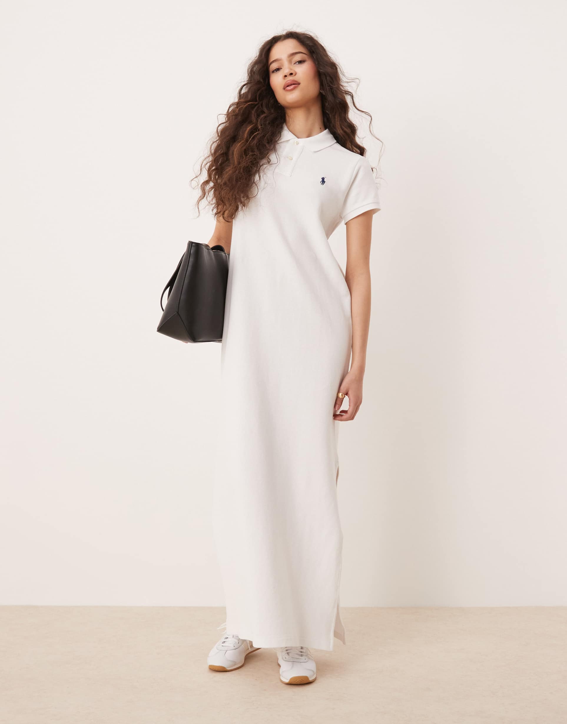 polo ralph lauren maxi polo t-shirt dress in white with side slit