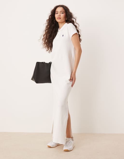 Polo Ralph Lauren maxi polo t-shirt dress in white with side split
