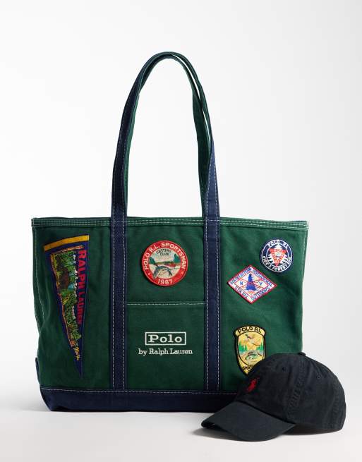 Polo Ralph Lauren medium patch work tote bag in dark green, 4 of 4