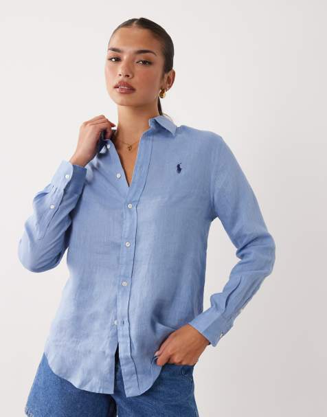 Polo Ralph Lauren – Mellanblå linneskjorta med klassisk passform och ikonlogga - view 1