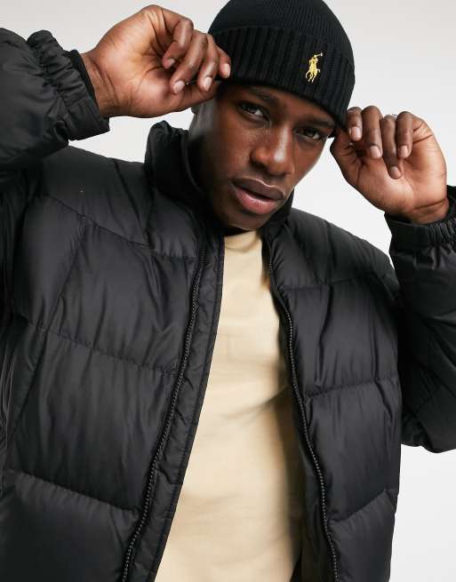 Polo Ralph Lauren merino wool beanie in black/gold | ASOS