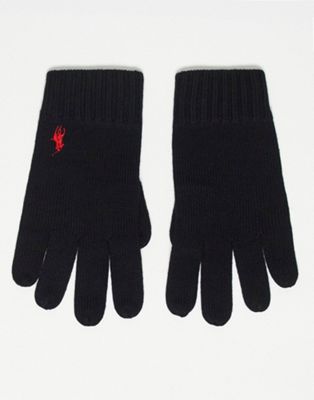 Polo Ralph Lauren merino wool gloves in black with logo