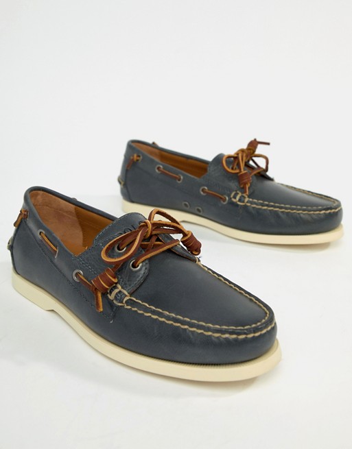 Polo Ralph Lauren Merton Leather Boat Shoes in Weathered Blue | ASOS