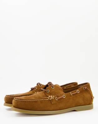 Polo Ralph Lauren Merton suede slip on boat shoe in tan with laces