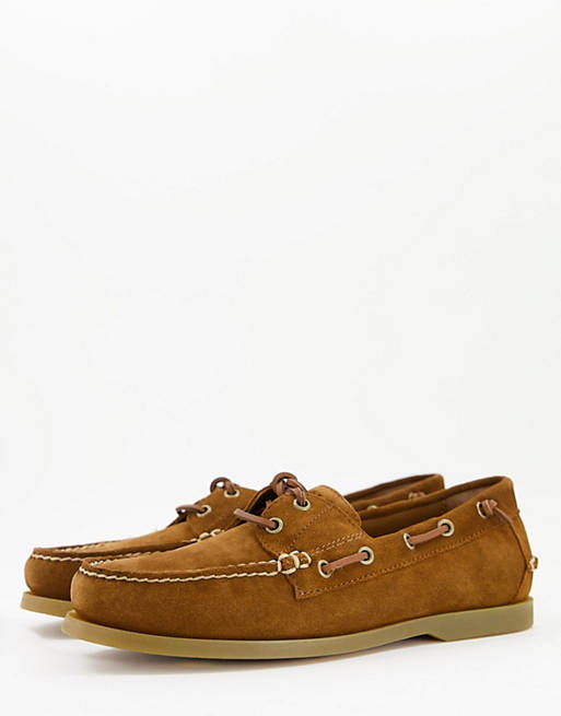 Polo Ralph Lauren Merton suede slip on boat shoe in tan with laces