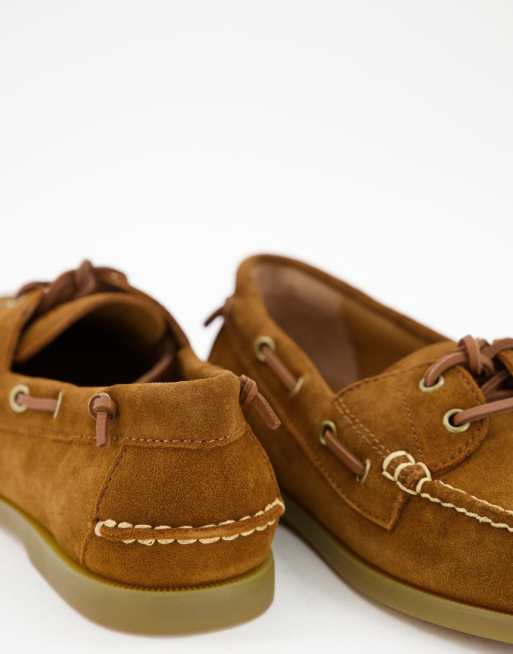 Polo Ralph Lauren Merton suede slip on boat shoe in tan with laces