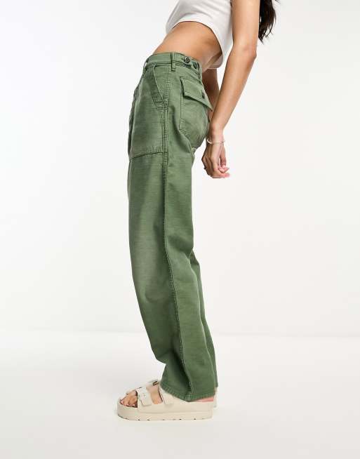 Olive Green Curved Leg 6-Pocket Jeans