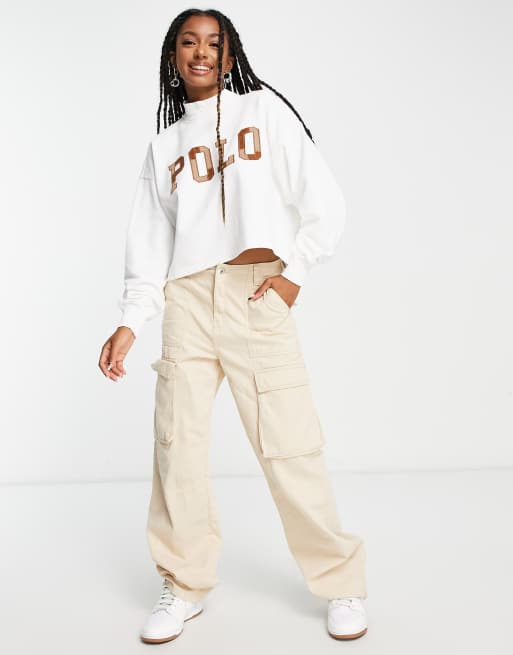 Polo Ralph Lauren mock neck logo sweatshirt in cream , 4 of 4