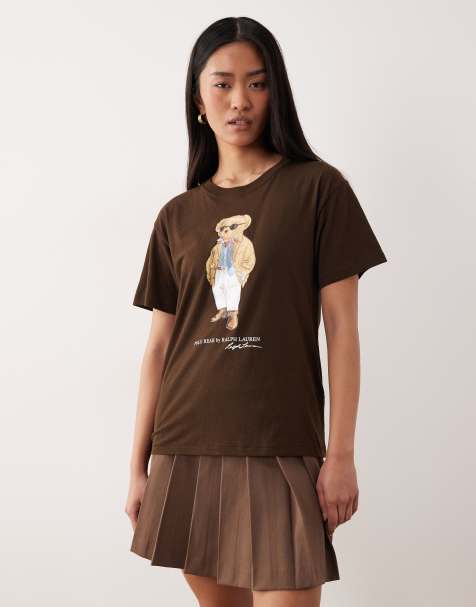 Polo Ralph Lauren – Mörkbrun t-shirt med björntryck i vintagestil - view 1