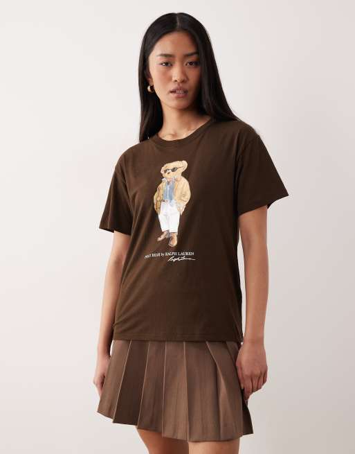 Polo Ralph Lauren – Mörkbrun t-shirt med björntryck i vintagestil