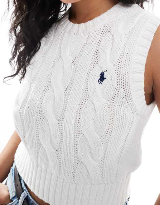 Polo Ralph Lauren Mouwloze gebreide trui met kabels en logo in