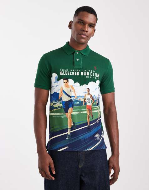 Polo Ralph Lauren - Mørkegrøn polo med figursyet pasform og 'run club'-løbeprint i piqué - view 1