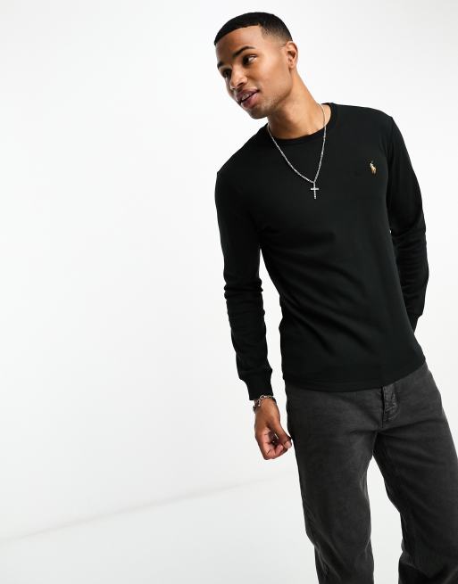 Polo Ralph Lauren multi icon logo pima cotton long sleeve t shirt in black ASOS