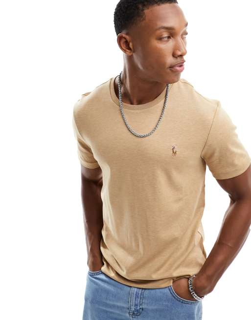 Polo Ralph Lauren multi icon logo pima cotton T-shirt in camel