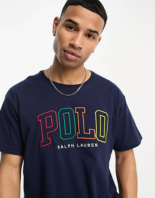 Polo Ralph Lauren multi logo oversized fit t-shirt in navy | ASOS