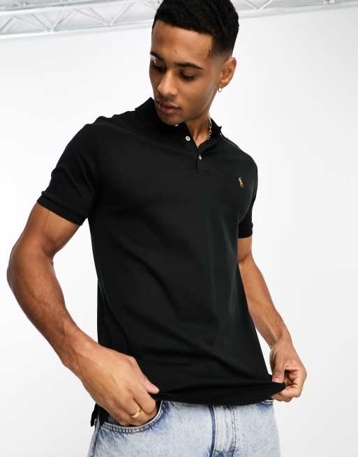 Men Black Custom Slim Fit Soft Cotton Pima Polo