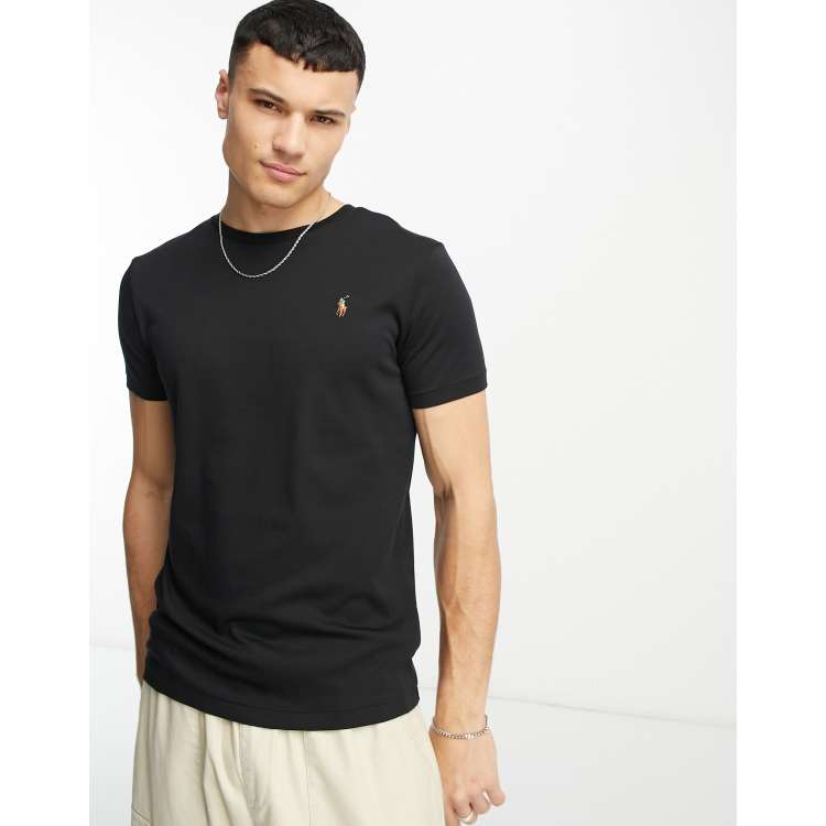 Polo Ralph Lauren multi logo pima cotton T shirt custom fit in black