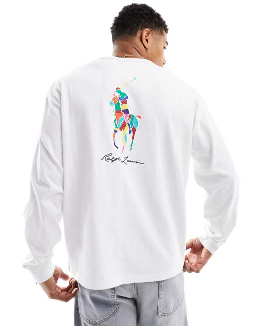 Polo Ralph Lauren multi player logo back print long sleeve top oversized  fit in white