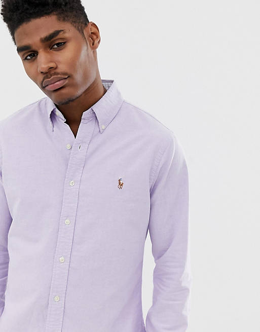 Polo Ralph Lauren multi player logo button down oxford shirt slim fit in  lilac