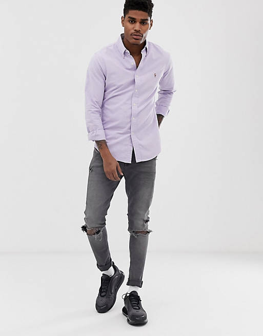 Polo Ralph Lauren multi player logo button down oxford shirt slim fit in  lilac