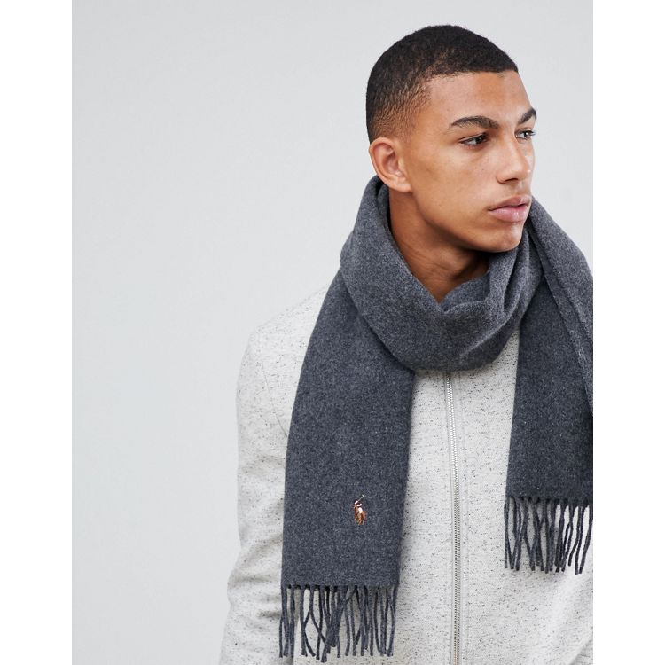 Polo Ralph Lauren multi player logo wool scarf in charcoal marl | ASOS