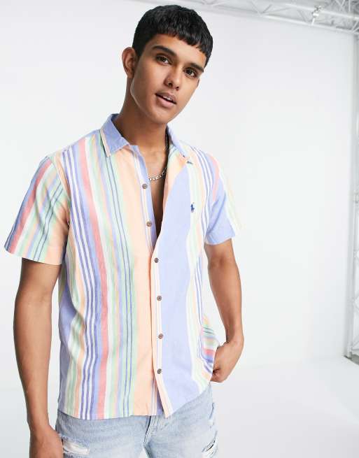 Polo Ralph Lauren multi stripe short sleeve shirt in blue/orange | ASOS