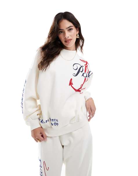 Polo Ralph Lauren nautical print logo sweatshirt in cream (part of a set) - view 1
