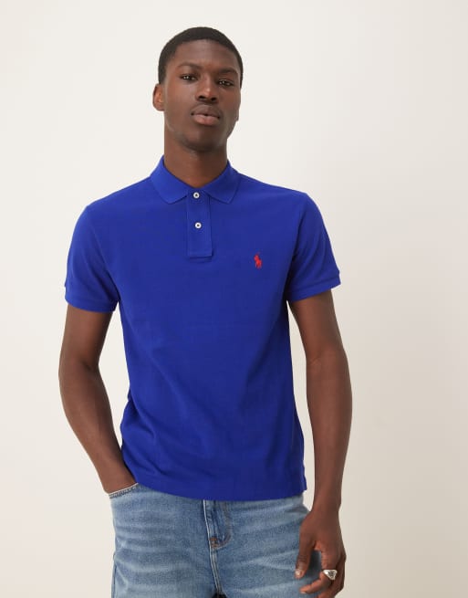 Polo Ralph Lauren – Niebieska dopasowana koszulka polo z piki z logo