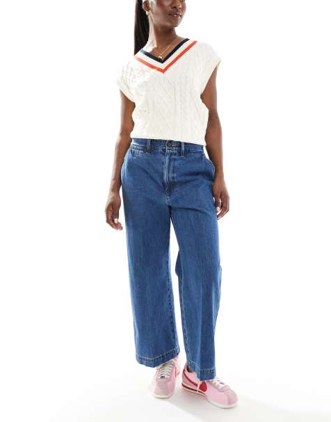 Polo Ralph Lauren high rise wide cropped jean in mid blue