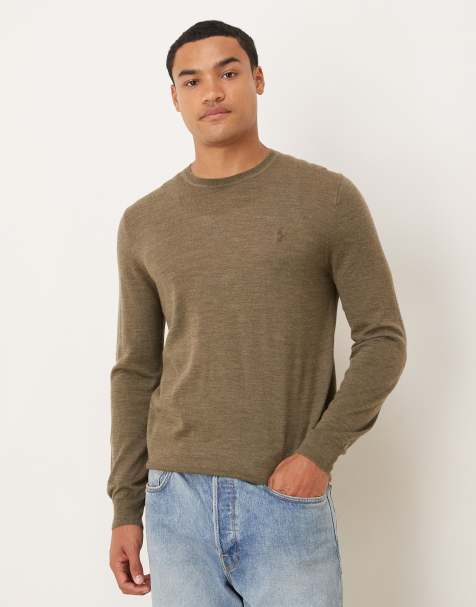 Polo Ralph Lauren – Olivgrön, melerad, stickad tröja i merinoull med ikonlogga och rund halsringning - view 1