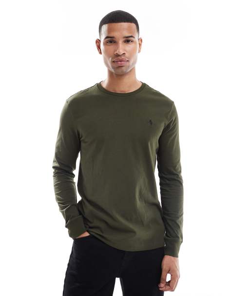 Polo Ralph Lauren icon logo long sleeve t-shirt custom fit in olive green
