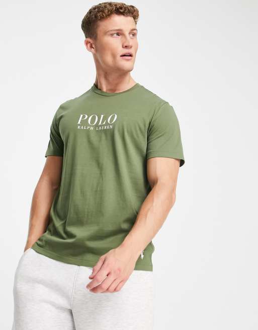 Polo Ralph Lauren – Oliwkowozielony T-shirt z logo z napisem na piersi