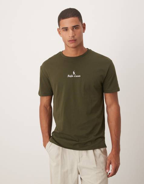 Polo Ralph Lauren central script icon logo t-shirt classic oversized fit in olive green