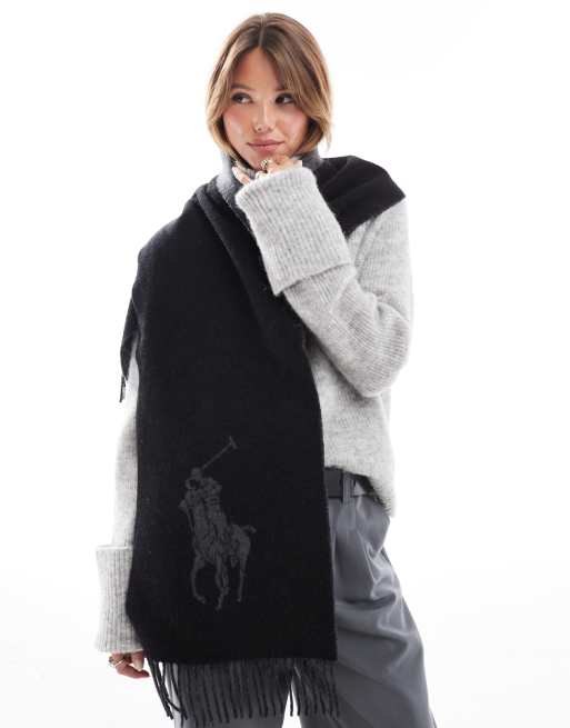 Polo Ralph Lauren - Omkeerbare sjaal met groot ponylogo in zwart en grijs