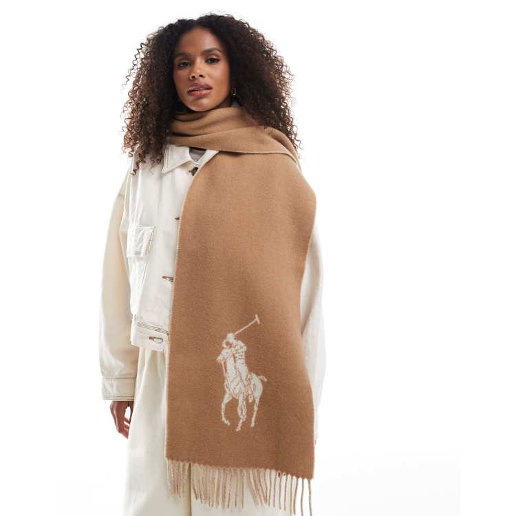 Polo Ralph Lauren Omkeerbare sjaal met logo in camel en crème ASOS