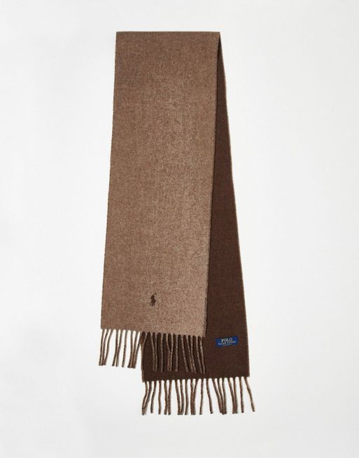 polo Utility Ralph Lauren - Omkeerbare sjaal van wolmix in lichtbruin/bruin met pony-logo