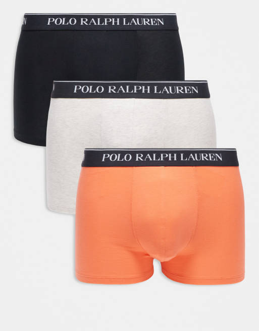Polo Ralph Lauren - Orange/gråmelerede/sorte klassiske boksershorts med hvid linning med logo i pakke med 3 par