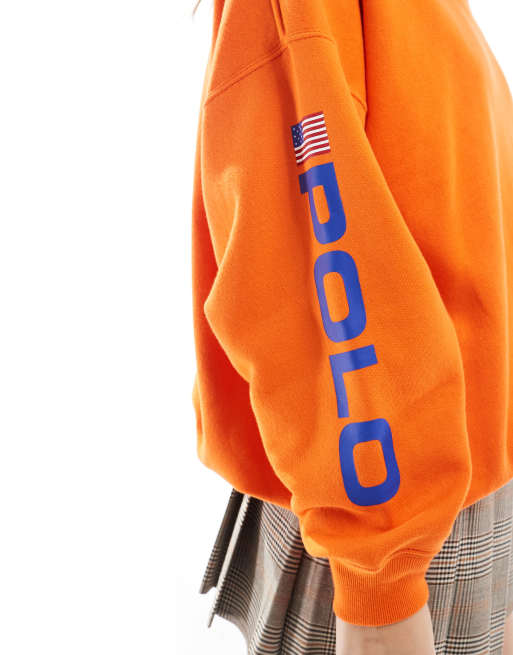 Polo Ralph Lauren - Orange sweatshirt med stort flagprint, 3 af 4