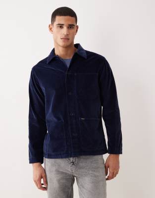 Polo - Osbars - Hemdjacke aus Cord in Marineblau mit Reißverschluss vorne Marineblau L