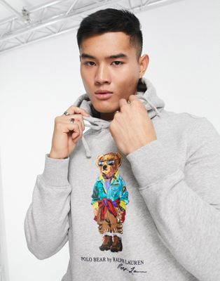 Polo Ralph Lauren outdoor bear print hoodie in grey marl