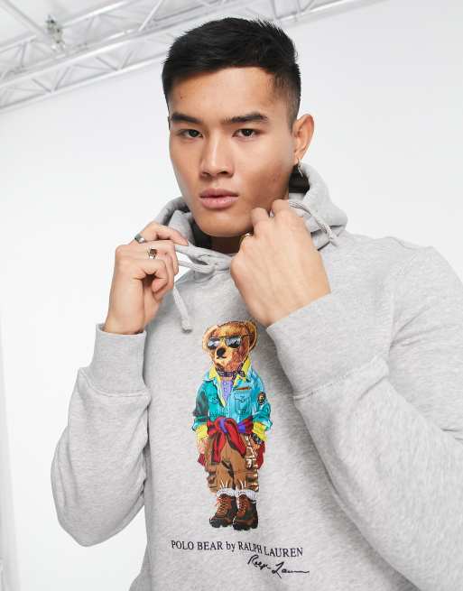 Polo Ralph Lauren outdoor bear print hoodie in grey marl | ASOS