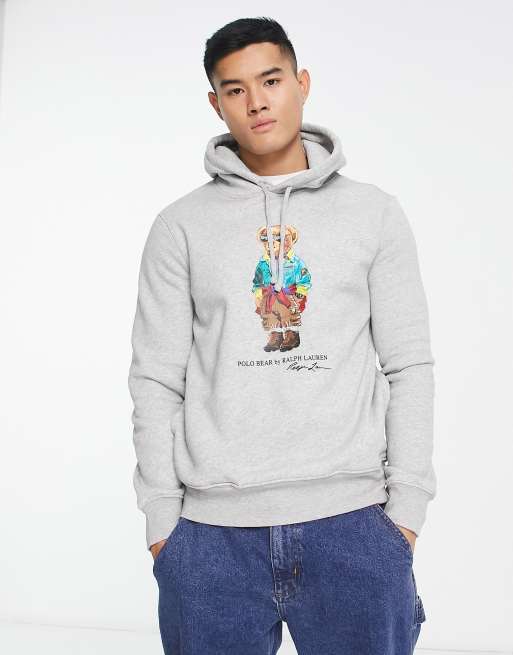 Polo Ralph Lauren Big & Tall outdoor bear print hoodie in grey marl